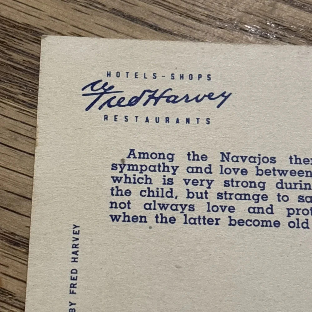 Fred Harvey Postcard Navajo Indian Mother & Papoose - circa 1920s H-1953